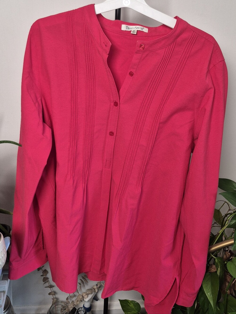 TravelSmith Vibrant Pink Button-Front Tunic